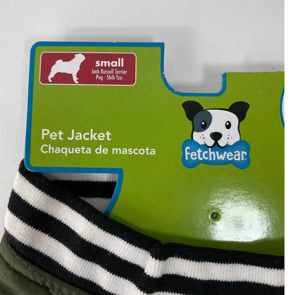 Fetchwear Olive Quilted Insulated Jacket Pocket Striped Trim for Dogs NEW Small